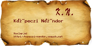 Köpeczi Nándor névjegykártya